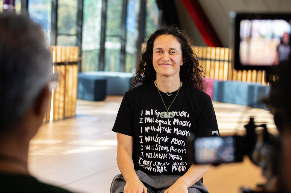 Māori woman smiling at interviewer